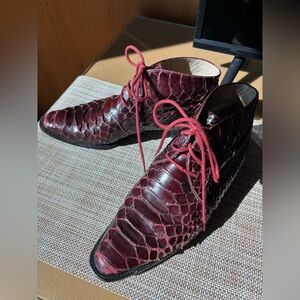 Women's Italian Burgundy Python Ankle Boots Sz 6 1/2